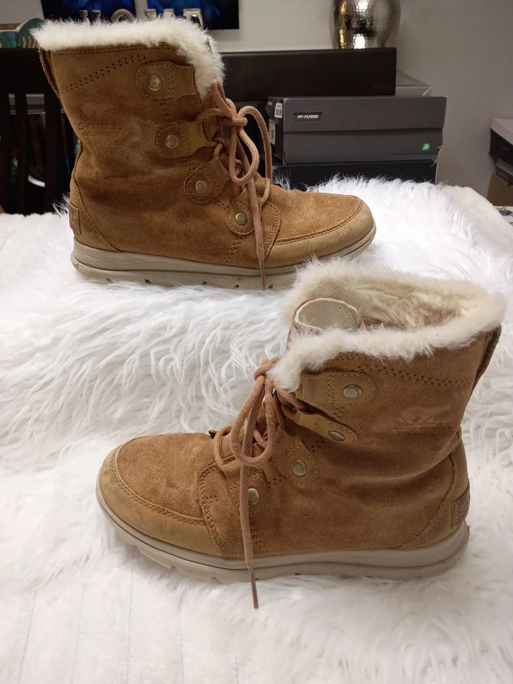 Sorel N13039-224 Women's Brown Suede Fur-Lined Lace Up Winter Waterproof Boots